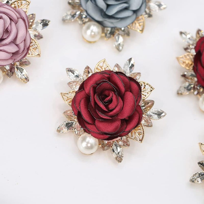 OIDIMS Elegant Rose Flower Brooch Pin for Women Men Wedding Party Gentleman's Essentials Handmade Imitation Crystal Pearl Fabric Flower Lapel Pin Dress Suit Accessories Boutonniere Ideas Gift - Image 5